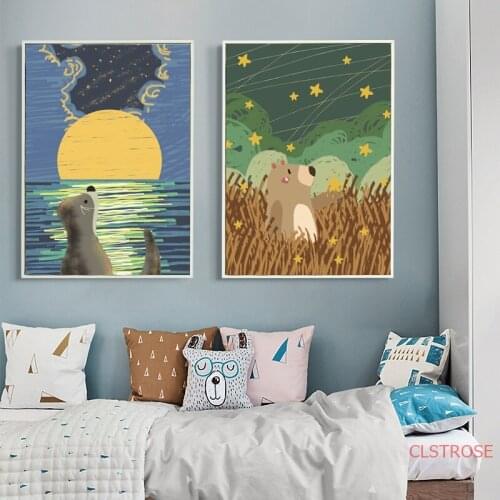 Cute Animal Landscape Posters And Prints Nordic Childrens Room Art Creative Cartoon Canvas Painting Wall Pictures For Nursery