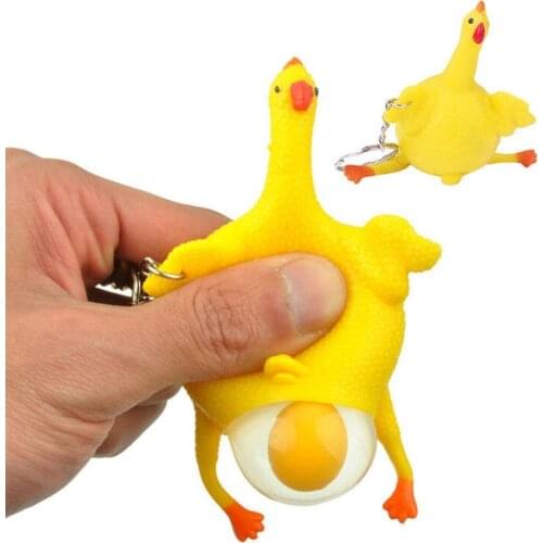 Cute Chicken Egg Laying Hens Crowded Stress Ball Keychain Creative Funny Spoof Tricky Gadgets Toy Chicken Keyring Key Chains
