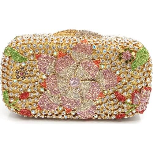 Fashion design clutches women evening party bag diamonds flower crystal purses crystal clutches bridal wedding party wallet