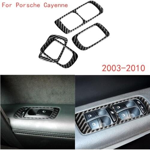 Carbon Fiber Car Cab Window Control Button Panel Trim Sticker For Porsche Cayenne Sport SUV 2003-2010 With Navigation System