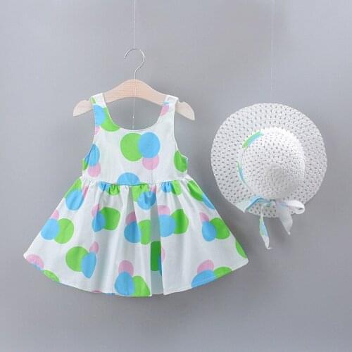 2019 New Baby Girl Clothes Dress+Hat Beach Dot Cool Casual Summer Cotton Princess Clothing Children Kids Dresses