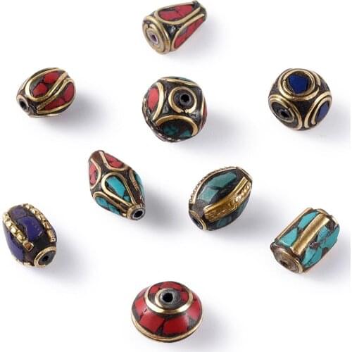 Pandahall 50pcs Retro Prayer Nepal Beads Handmade Red Coral Tibetan Loose Beads Charms for Jewelry Making DIY hole: 1~1.5mm