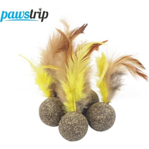 Pawstrip 1pc Catnip Toys Soft Feather Cat Toy Ball Treats Interactive Kitten Toys gato katten speelgoed