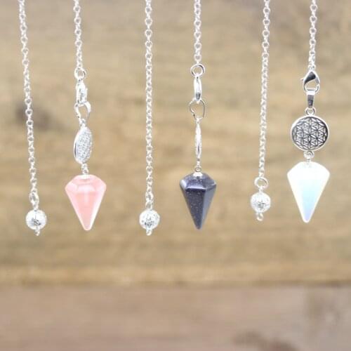 Healing Reiki Flower of Life Pendulum Pendants Faceted Cone Natural Stone Dowsing Meditation Divination Chains Jewelry,QC6013