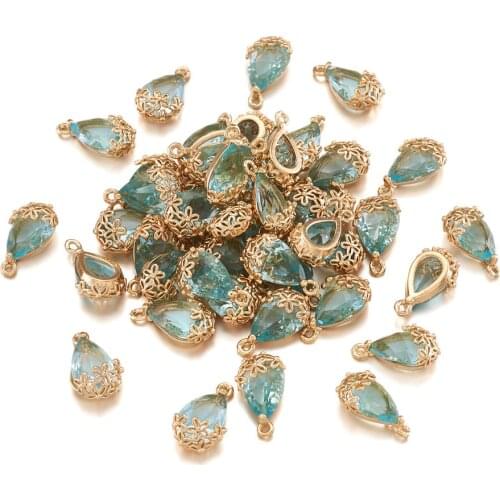50Pcs Transparent Faceted Teardrops Glass Pendants Charms with Flower For DIY Necklace Earrings Jewelry Making Accessories