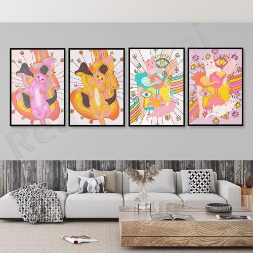 Psychedelic cat art, 70s decorative psychedelic art, 70s retro psychedelic home decoration, 70s wall art, hippie print retro pos