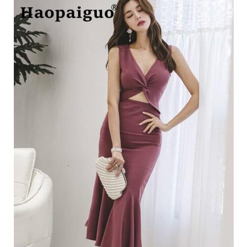 Solid Patchwork Sexy Evening Party Dress Women Sleeveless Hollow Out Midi Dress Women Vestidos De Verano Summer Dress 2019 Robe