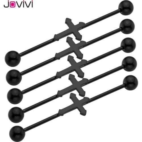 Jovivi 16Ga Cross Screw Ball Long Industrial Barbell Cartilage Earring Stainless Steel Body Ear Piercing Jewelry