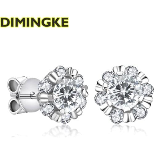 DIMINGKE 0.5CT 5MM Moissanite Silver Stud Earrings GRA Certificate S925 Silver Super Flash Female Jewelry Wedding Birthday Gift