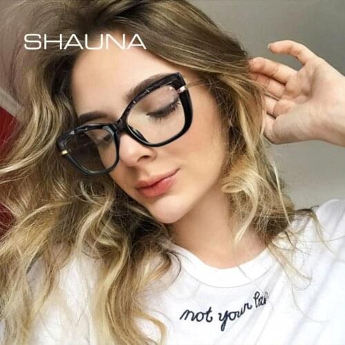 SHAUNA Anti-Blue Light Crystal Faceted Glasses Frame Fashion Women TR90 Cat Eye Optical Frames Spring Hinge