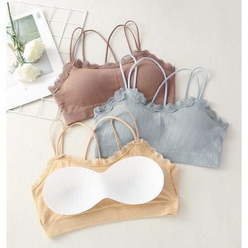 Women Girls Super Comfortable Bra With Detachable Chest Pad Fashion Thread Cross Straps Seamless Brassiere Stretchy Underwear