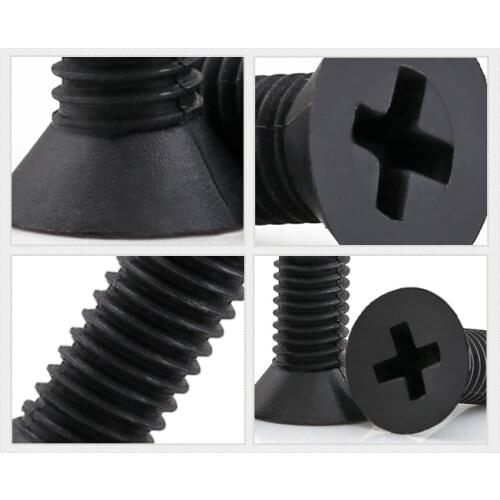 GB819KM Black Cross Countersunk Nylon Machine Screw Cross Flat Head plastic screws M2.5M3M4M5M6 50Pcs
