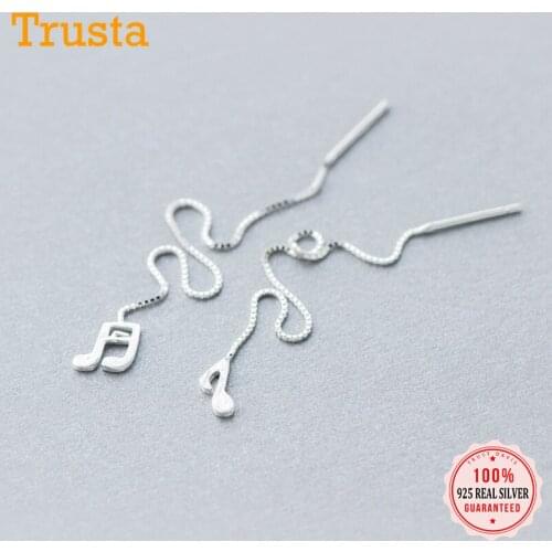 Trustdavis 925 Sterling Silver 9.5cm Long Tassel Chain Music Notation Dangle Drop Earrings For Women Fashion Wedding Gift DS273