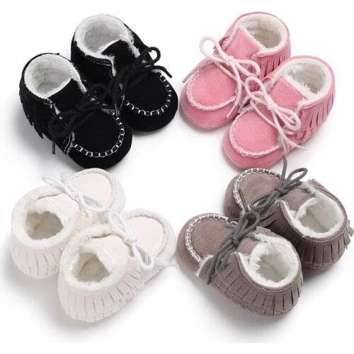 Winter 0-1 years old men and women baby tassels plus velvet anti-skid baby toddler shoes