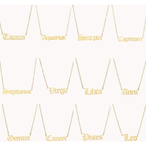 12 Constellation Chain Necklace Leo Sagittarius Virgo Zodiac Pendant Necklaces for Women Commemorative Wholesale Jewelry