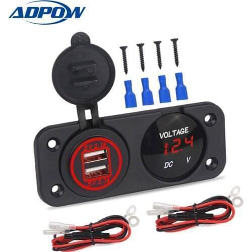 12V Car Charger Panel Digital Voltage Meter Display Voltmeter For Car Boat Marine Truck Vehicles 4.2A Dual USB Charger Socket