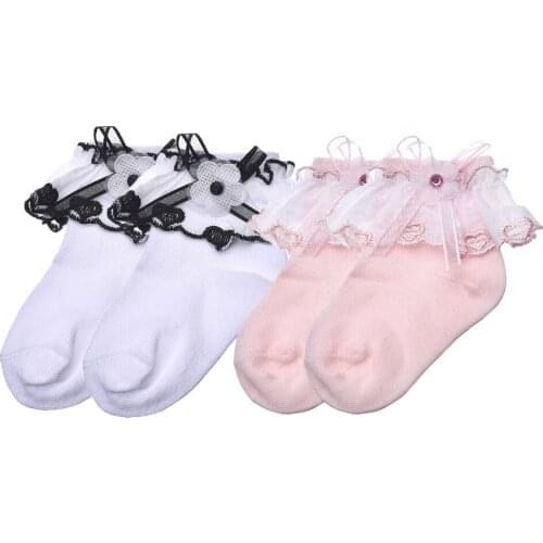 2 Pairs/Lot Baby socks Infant Girl Lace Socks Cotton Short Ankle Socks With Frilly Flower Bow Knot SK110