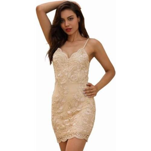 2020 Sexy Embroidered Lace V-neck Clubbing Dresses Women Sleeveless Splicing Lace Party Dersses Sexy