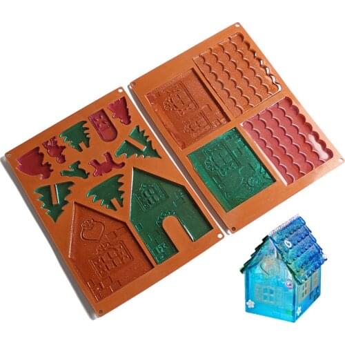 3D Christmas House Silicone Mold Fondant Cake Decorating Tools Chocolate Plaster Sugarcraft Baking Mould