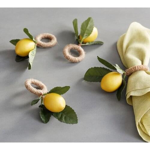 4pcs Simulation lemon plant napkin ring Fruit meal buckle Hotel model room napkin ring