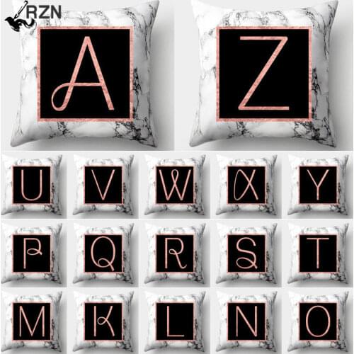 45x45cm Marble Alphabet Letter Pillow Case Polyester Cushion Cover Decoration Home Sofa Decorative Pillowcase Decor for Home