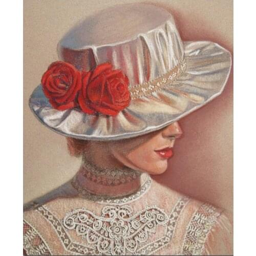 5D Diy Diamond Painting Victorian lady art portrait Picture Of Rhinestone full Diamond Embroidery hat woman Home DecorZP-3023