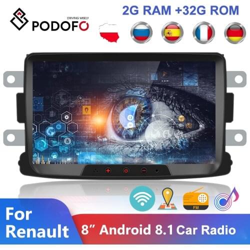 Podofo 2 Din Android 8.1 Car Radio 8'' GPS Wifi Car Multimedia Player Auto Stereo For Renault Sandero Duster Logan Dokker