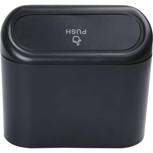 Car Trash Bin Hanging Vehicle Garbage Dust Case Storage Box Black Abs Square Pressing Type Trash Can Auto Interior Accessories
