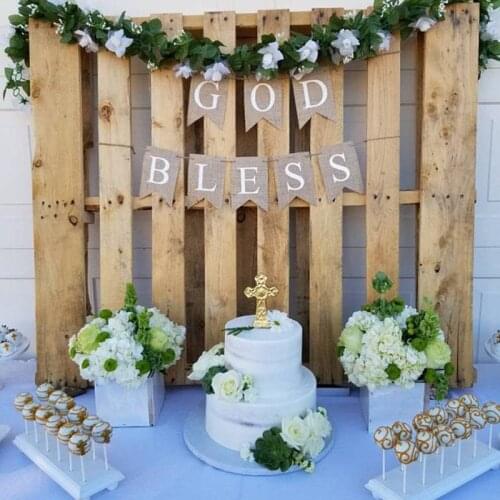 Cross Boy girl 1st First Holy Communion Christening Baptism Confirmation burlap Banner dessert table decoration Rustic backdrop