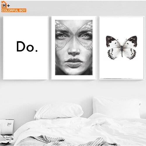 COLORFULBOY Butterfly Fashion Girl Wall Art Canvas Painting Print Poster Nordic Canvas Pictures For Living Room Decor