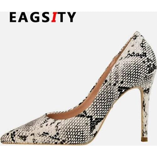 EAGSITY Sexy women high heel shoes stiletto heel pointed toe party office career ladies dress cute shoes 10cm heel height