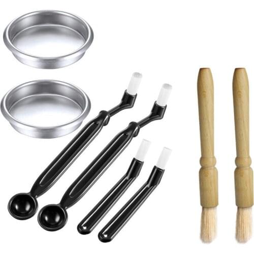 Hot YO-Coffee Machine Brush with Spoon & 58mm Stainless Steel Backflush Insert Metal Blind Filter & Wood Coffee Cleaning Brush