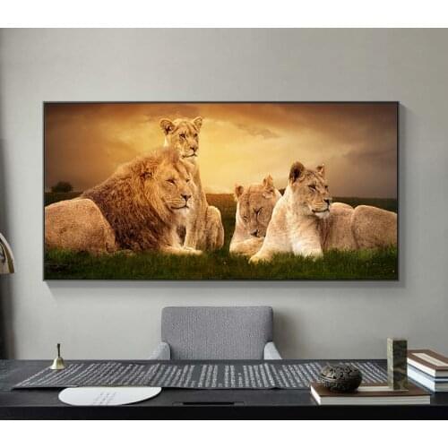 Africa Lion and Leopard Wild Animal Canvas Painting Cuadros Posters Print Wall Art for Living Room Home Decor (No Frame)