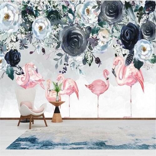 Classic Wallpaper 3D Stereoscopic Flamingo Photo Wall Mural White Black Flower Wallpapers Wall Papers for Living Room Home Decor