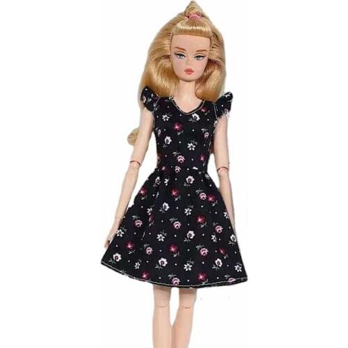 Classic Black Floral 1/6 BJD Doll Dress for Barbie Clothes Princess Outfits Party Gown 11.5" Dollhouse Accessories Kids Toy Gift