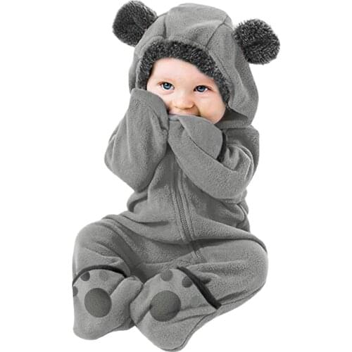TELOTUNY 2021 Infant Baby Girls Boys Solid Footwear jumpsuit Cartoon Ears Zipper Fleece Hooded Romper Clothes детская одежда