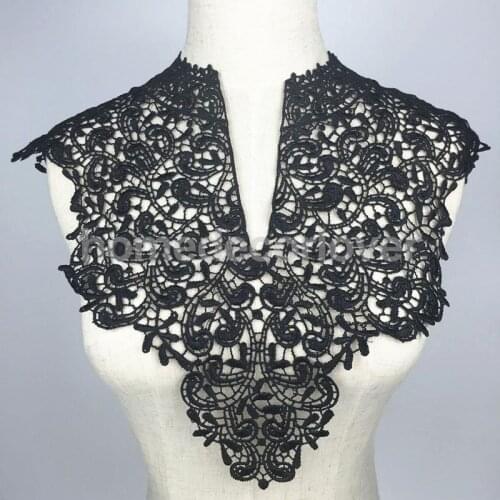 1Piece 39cm x 28cm Black Embroidered Lace Collar Neckline Venise Applique Embroidery Sewing on Patches Fabric Accessories