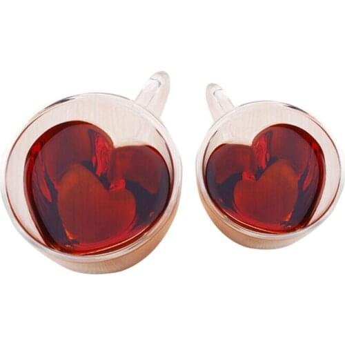 Heart Shaped Double Walled Insulated Glass Coffee Mugs or Tea Cups Double Wall Glass10 oz - Clear Unique & Insulated with Handle
