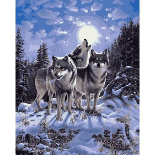 MaHuaf-i738 Wolf howling in the night painting by numbers animal DIY digital paint by number kits canvas painting for home decor