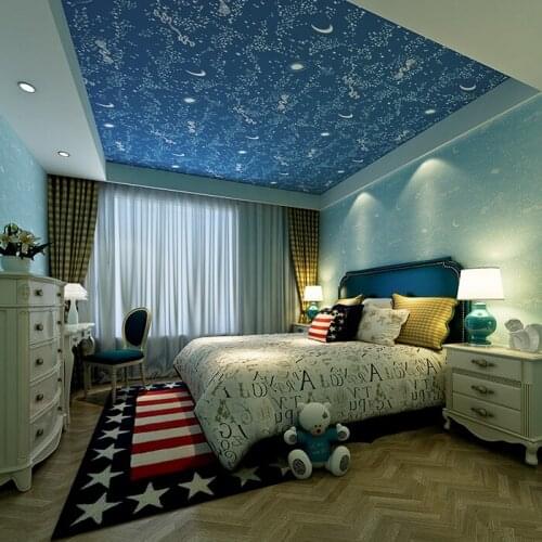Blue Stars Moon Non-woven Wallpaper Childrens Room Boys and Girls Bedroom Ceiling TV Background Wallpapers for Living Room