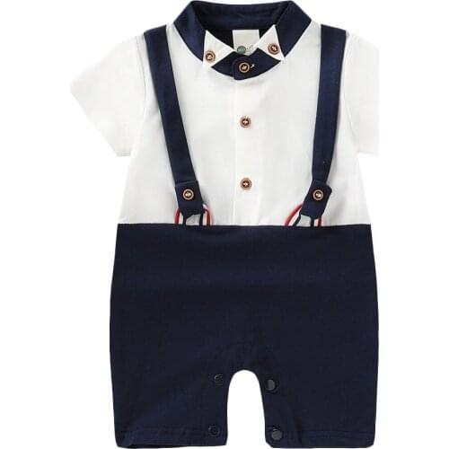 Newest Infant Newborn Kids Baby Boy Romper Short Sleeve Gentleman Jumpsuit Playsuit Formal Clothes Outfits