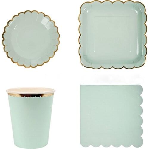 New Mint Green Bronzing Party Disposable Tableware Set Birthday Cups Plates Tableware Decorations for Birthday Party Supplies