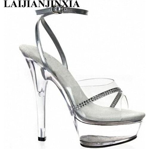 New Sexy Nightclub Party Women Wedding Dancing Shoes 15cm High Heels Thick Platform Sandals Strap Pole Dance Shoes