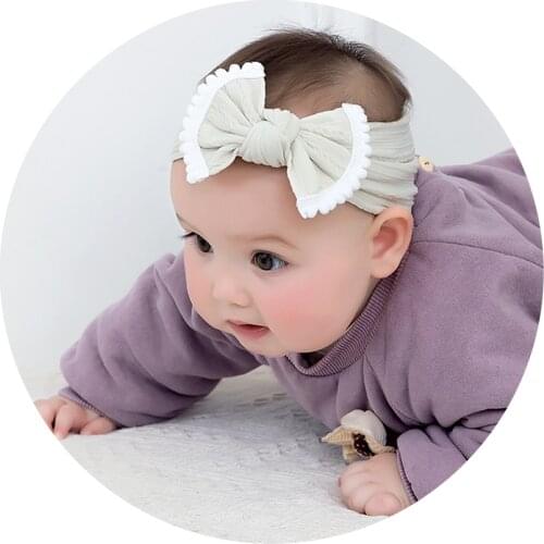 New Cable Knit Wide Nylon Headbands For Girls Pompom Trimming Bow Knot Nylon Headband TurbanToddler Baby Girl Hair Accessories