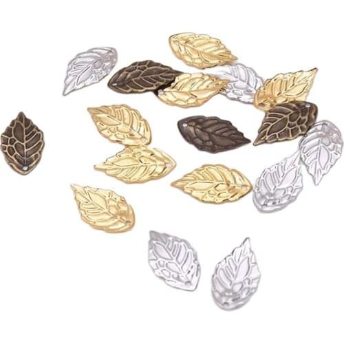 50pcs Metal Leaf Charms Pendants DIY Earrings Bracelet Making Jewelry Findings Gold/Bronze Color Hair Accessories 10*18mm