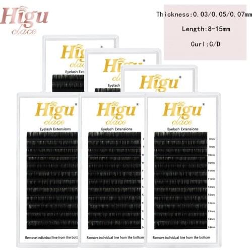 Higuclace Eyelash Extension Curl D Wholesale False Mink Lash Bulk Thickness 0.03/0.05/0.07mm Silk Russian Individual Lashes