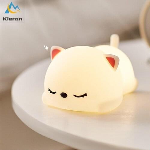 Lovely Cat USB Rechargeable Silicone 3D Night Light Bedroom Bedside Night Lamp with Remote for Kids Baby Gift Touch Sensor Lamp