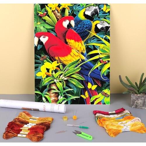Bird Animal Printed Fabric 11CT Cross-Stitch Set Embroidery DMC Threads Sewing Painting Craft Handiwork Magic Different