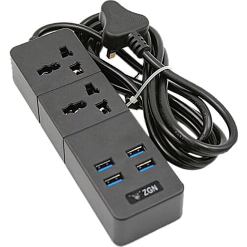 Power Strip Surge Protector With 4 USB And 2 Outlets Ports 2500W 10A 6.5 Feet Extension Cord For Home