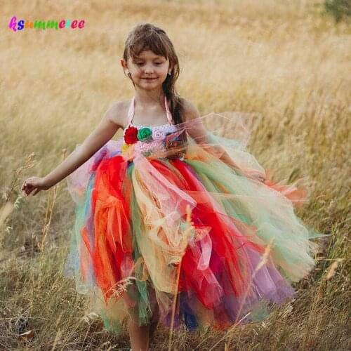 Candy Flower Girls Tutu Dress Princess Rainbow Dress For Wedding/Birthday/Christmas Children Colorful Holiday Dress